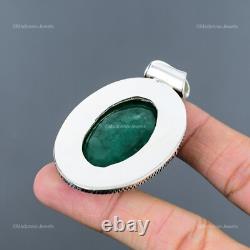 Mothers day Sale Sterling Silver Natural Zambian Emrald Vintage Pendant Jewelry