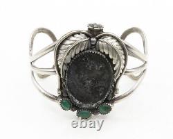 NAVAJO 25 Sterling Silver Vintage Malachite Floral Cuff Bracelet BT5137