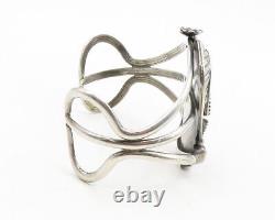 NAVAJO 25 Sterling Silver Vintage Malachite Floral Cuff Bracelet BT5137