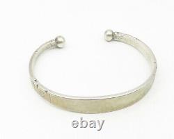 NAVAJO 925 Sterling Silver Vintage Etched Ball Ends Cuff Bracelet BT4508