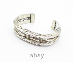 NAVAJO 925 Sterling Silver Vintage Etched Border Twist Cuff Bracelet BT2755