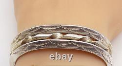 NAVAJO 925 Sterling Silver Vintage Etched Border Twist Cuff Bracelet BT2755