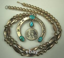 NAVAJO NAJA Necklace 26.5 in 1920s TURQUOISE STERLING Bench Pearls Melons SIGNED