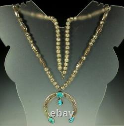 NAVAJO NAJA Necklace 26.5 in 1920s TURQUOISE STERLING Bench Pearls Melons SIGNED