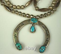 NAVAJO NAJA Necklace 26.5 in 1920s TURQUOISE STERLING Bench Pearls Melons SIGNED