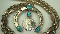 NAVAJO NAJA Necklace 26.5 in 1920s TURQUOISE STERLING Bench Pearls Melons SIGNED