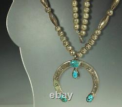 NAVAJO NAJA Necklace 26.5 in 1920s TURQUOISE STERLING Bench Pearls Melons SIGNED