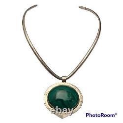 NAVAJO Vintage Lowell Draper Sterling Silver Malachite CHOKER Necklace