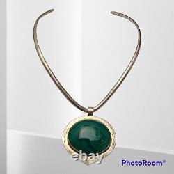 NAVAJO Vintage Lowell Draper Sterling Silver Malachite CHOKER Necklace