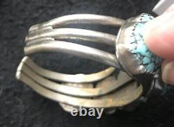 Native American Old PawnTurquoiseNuggetSterling SilverCuffBracelet 60g Vtg