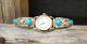 Native American Vintage Sterling Silver 12kgf Gold Women's Turquoise Watchband