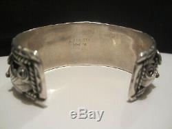 Native Vintage Pawn Navajo Sterling Silver Foliate Coral Cuff Bracelet Signed