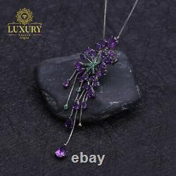 Natural 8.88Ct Amethyst Vintage Gothic 925 Sterling Silver Cocktail Necklace