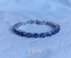 Natural Blue Sapphire Oval Tennis Bracelet 925 Sterling Silver Handmade Jewelry
