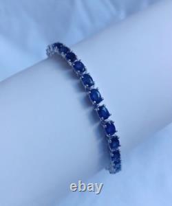 Natural Blue Sapphire Oval Tennis Bracelet 925 Sterling Silver Handmade Jewelry