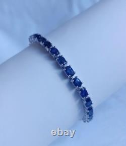 Natural Blue Sapphire Oval Tennis Bracelet 925 Sterling Silver Handmade Jewelry