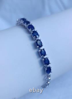 Natural Blue Sapphire Oval Tennis Bracelet 925 Sterling Silver Handmade Jewelry