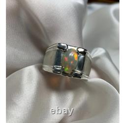 Natural Brilliant Fire Opal Mens Womens Ring Solid Sterling Silver 925 Fire Opal