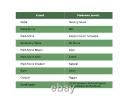 Natural Copper Green Turquoise 925 Sterling Silver Chain Wife Vintage Necklace