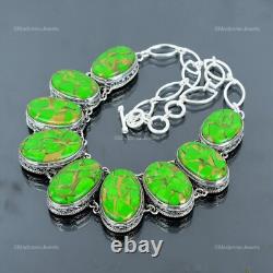 Natural Copper Green Turquoise 925 Sterling Silver Chain Wife Vintage Necklace