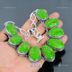 Natural Copper Green Turquoise 925 Sterling Silver Chain Wife Vintage Necklace