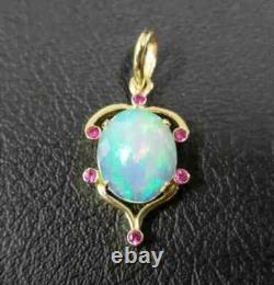 Natural Fire Opal 3.00Ct Oval Cut Women's Vintage Pendant Yellow Gold Plated
