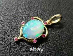Natural Fire Opal 3.00Ct Oval Cut Women's Vintage Pendant Yellow Gold Plated