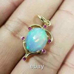 Natural Fire Opal 3.00Ct Oval Cut Women's Vintage Pendant Yellow Gold Plated