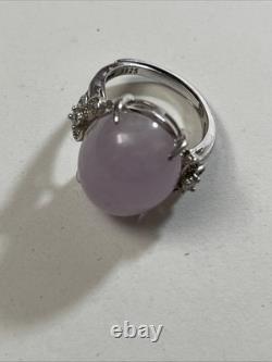 Natural Lavender Jade & CZ Sterling Silver Ring Vintage 6.1g Sz 7 Adjustable