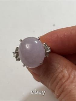 Natural Lavender Jade & CZ Sterling Silver Ring Vintage 6.1g Sz 7 Adjustable