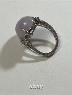 Natural Lavender Jade & CZ Sterling Silver Ring Vintage 6.1g Sz 7 Adjustable