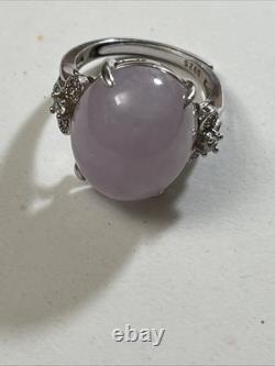 Natural Lavender Jade & CZ Sterling Silver Ring Vintage 6.1g Sz 7 Adjustable