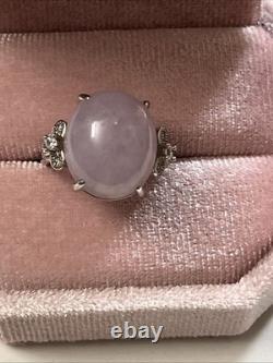 Natural Lavender Jade & CZ Sterling Silver Ring Vintage 6.1g Sz 7 Adjustable