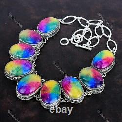 Natural Rainbow Solar Quartz Druzy Chain Vintage Adjustable Necklace 925 Silver