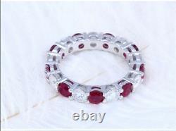 Natural Red Ruby 2.50Ct Round Cut Full Eternity Band Ring 14K White Gold Plated