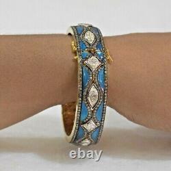 Natural Rosecut Diamond Polki 925 Sterling Silver Wedding Bangle Jewelry