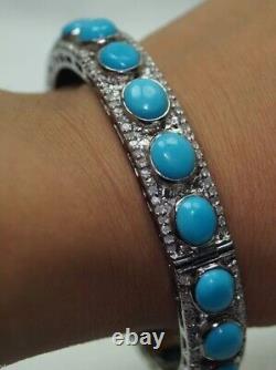 Natural Rosecut Diamond Turquoise 925 Sterling Silver Wedding Bangle Jewelry