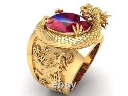 Natural Ruby 2Ct Oval Cut Men's Antique Engagement Ring 14K Yellow Gold Finish