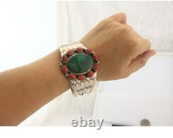 Navajo Cuff Bracelet Sterling Silver Natural Gemstone Vintage Handmade
