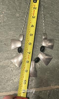 Navajo Sterling Silver Black Onyx Bib Necklace Modernist 64g Heavy 18 Vintage