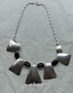 Navajo Sterling Silver Black Onyx Bib Necklace Modernist 64g Heavy 18 Vintage