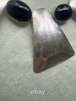 Navajo Sterling Silver Black Onyx Bib Necklace Modernist 64g Heavy 18 Vintage