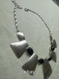 Navajo Sterling Silver Black Onyx Bib Necklace Modernist 64g Heavy 18 Vintage