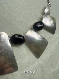 Navajo Sterling Silver Black Onyx Bib Necklace Modernist 64g Heavy 18 Vintage