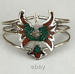 Navajo Sterling Silver Coral & Turquoise Cuff Bracelet