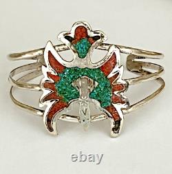 Navajo Sterling Silver Coral & Turquoise Cuff Bracelet