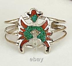 Navajo Sterling Silver Coral & Turquoise Cuff Bracelet