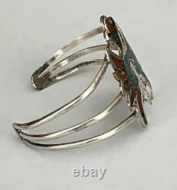 Navajo Sterling Silver Coral & Turquoise Cuff Bracelet