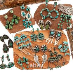 Navajo Turquoise Earrings Natura Cluster Sterling Silver Vintage Dangle PLATERO