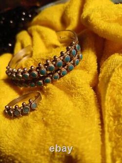 Navajo Vintage STERLING SET Silver TURQUOISE Ring Bracelet